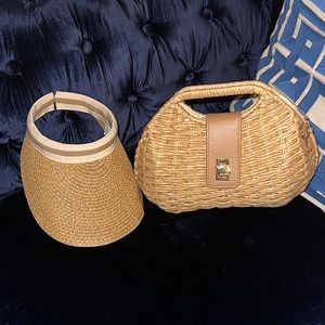 FABULOUS ☀️ New Wicker Straw Bag & Visor Set